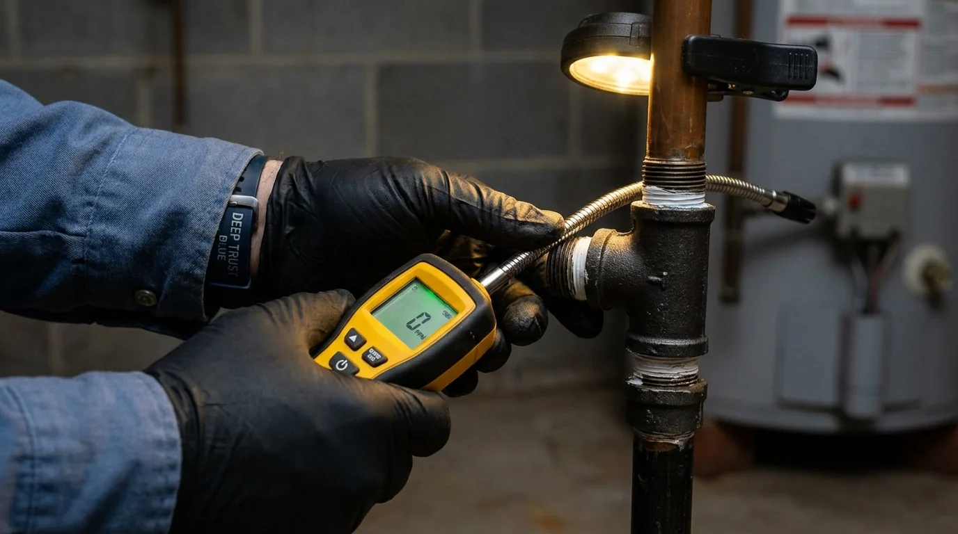 Gas leak detection with electronic sniffer by Johns Plumbing LLC in Ravenna