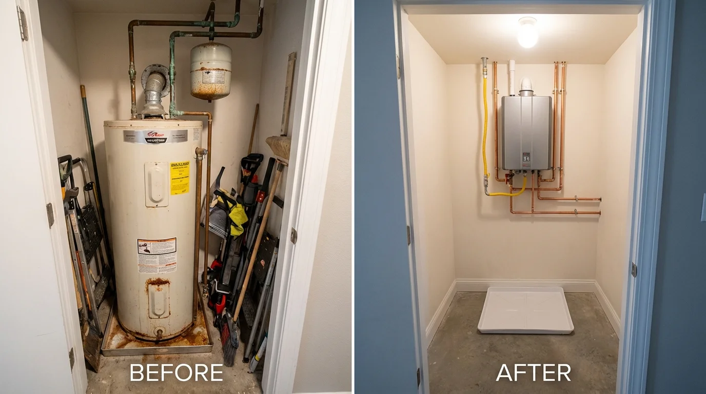 Tank water heater versus wall-mounted tankless unit comparison for Ravenna, NE homeowners