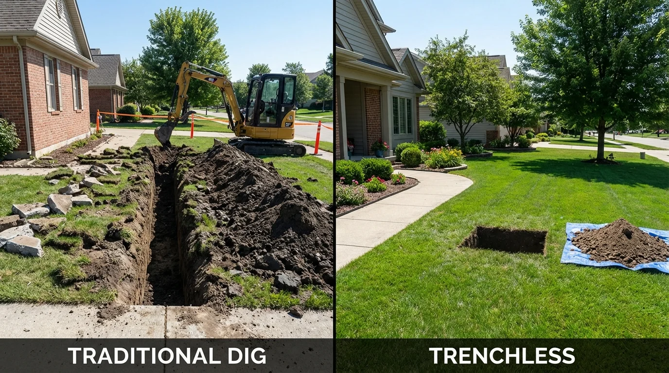 Trenchless sewer repair with minimal yard damage versus traditional excavation in Ravenna, NE